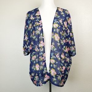 😀 California Gypsy Blue Floral Kimono Sheer Large